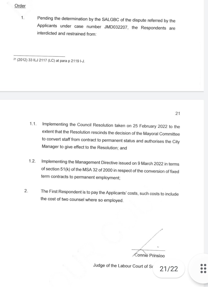 JUST IN: The Labour Court has granted the disgruntled #COJ130 employees an interdict halting the February 25 council resolution that would see them jobless by the end of the month. 

The city cannot advertise the posts until the matter is resolved at the bargaining council.