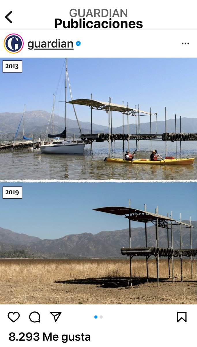 El influyente diario inglés The Guardian ilustra el #DiaDeLaTierra en su cuenta de Instagram con imágenes de la laguna de Aculeo, en la región Metropolitana de Chile. 
Las fotos son ejemplos dramáticos de los efectos de la crisis climática y de la acción humana en el planeta.
