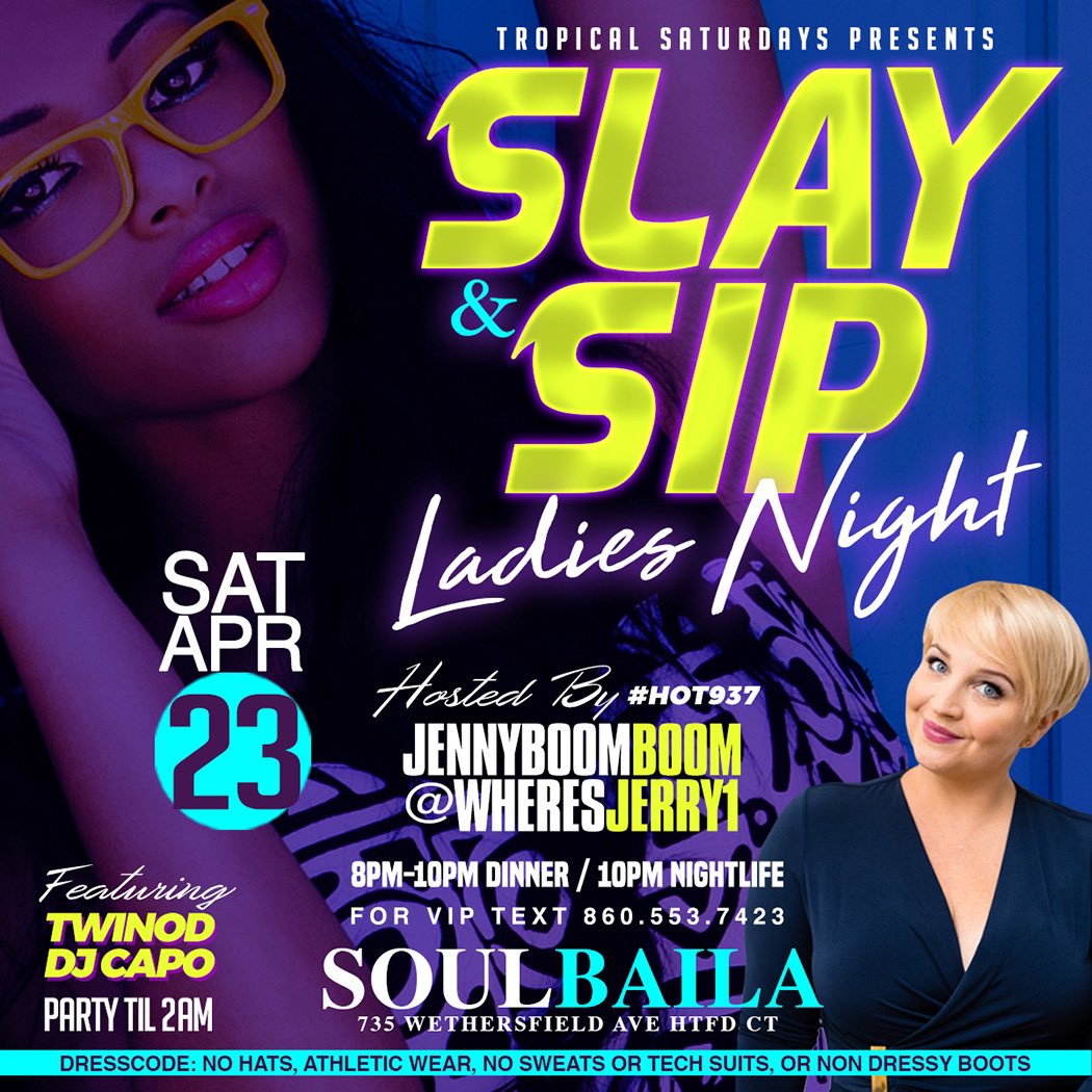 jennyboomboomtv's tweet photo. I am so looking forward to being back @soulbaila this weekend💃
It’s all about the slay👠 & sip🍸 this Saturday Night!
✨Hosted by me & @wheresjerry1 ✨
🎶Music by @twinod & #DJCapo 🎶
🍾For VIP text 860-553-7423 https://t.co/JEMhFe2gfS