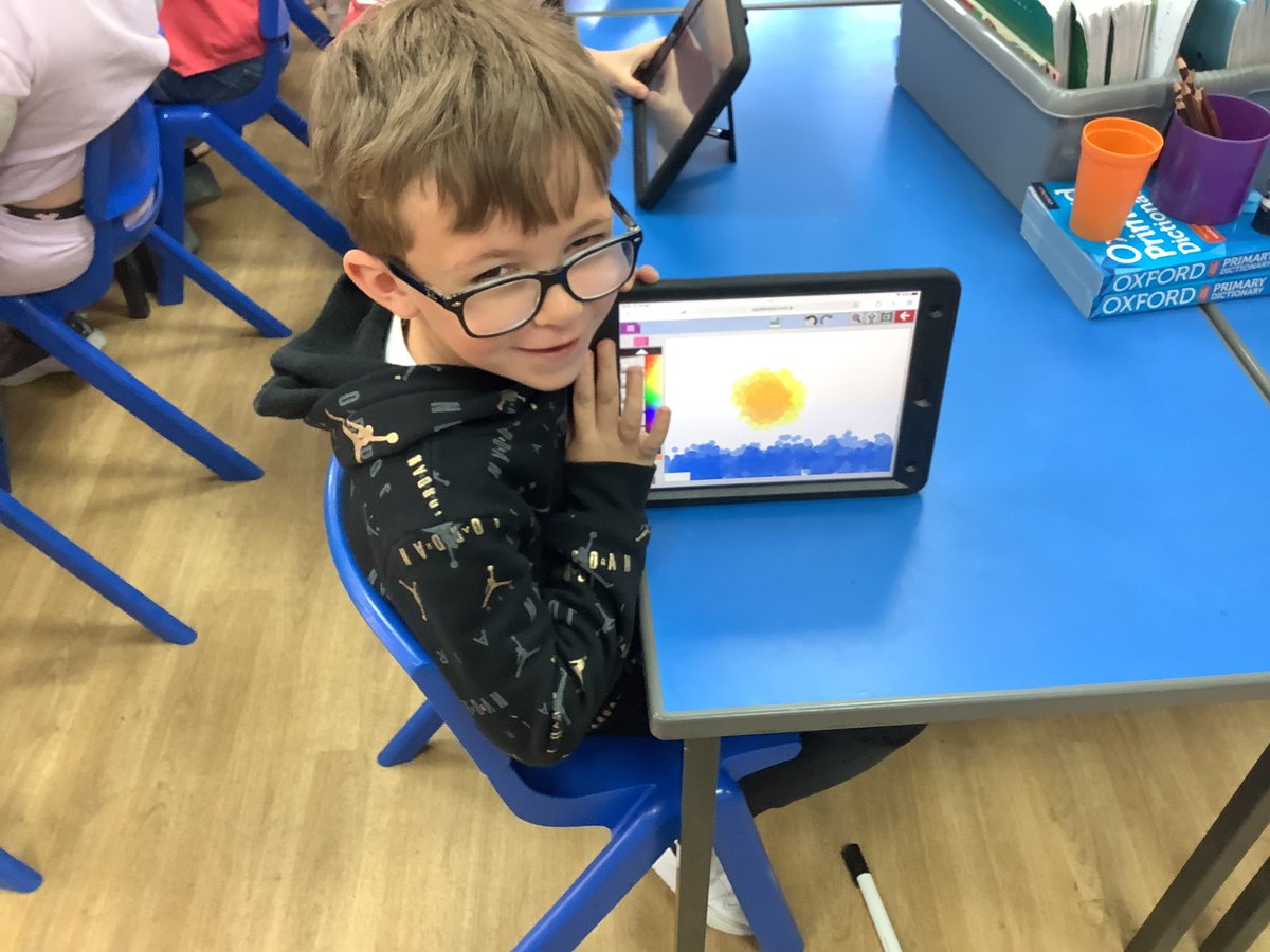 Class2Aspull's tweet image. Using @purpleMash to help us create sunset pictures using the impressionist tool #acpscomputing #acpsart