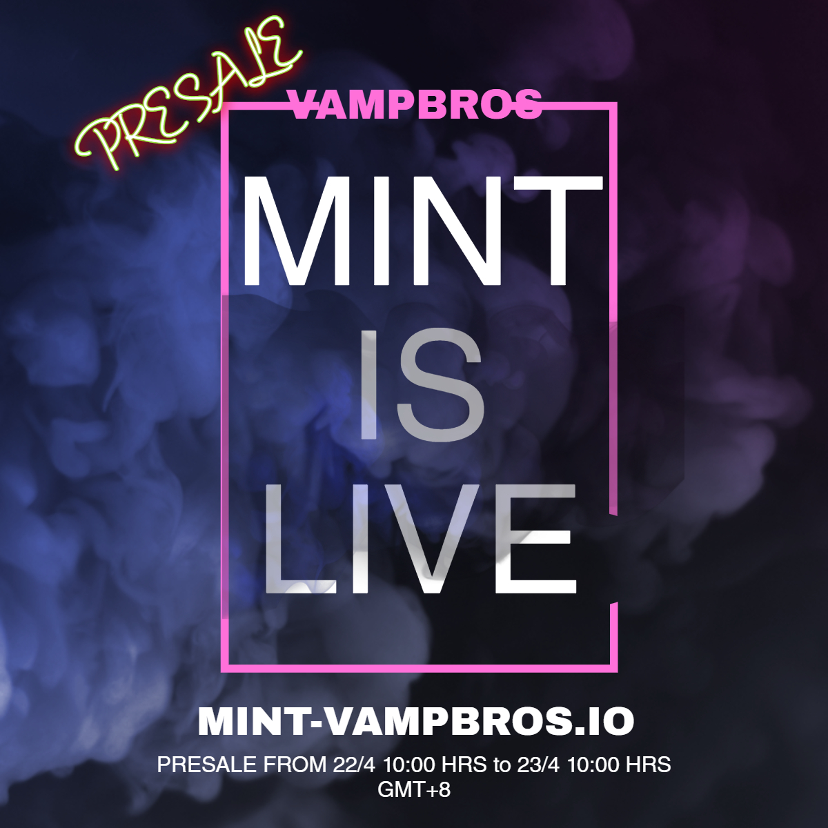 MINT IS OPEN for VampBros Founders Edition NFT! Extremely limited supply of 250 NFTs, all 1/1 original. Pre-Sale for only 24 hours! Mint at vampbros.io 🚀 🚀🚀🔥🔥🔥

#NFTDropsCalendar  #nftcommunity #NFT  #NewNFT  #NFTGiveaway #AnimeNFT #NFTJapan #香港nft #NFTdrop