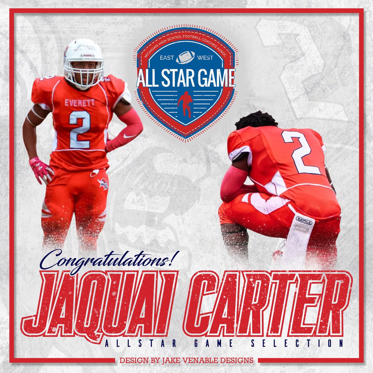CONGRATULATIONS to our very own Jaquai Carter on being selected to play in the 40th MHSFCA EAST-WEST ALL STAR GAME! We’re proud of you 2! #EvNation