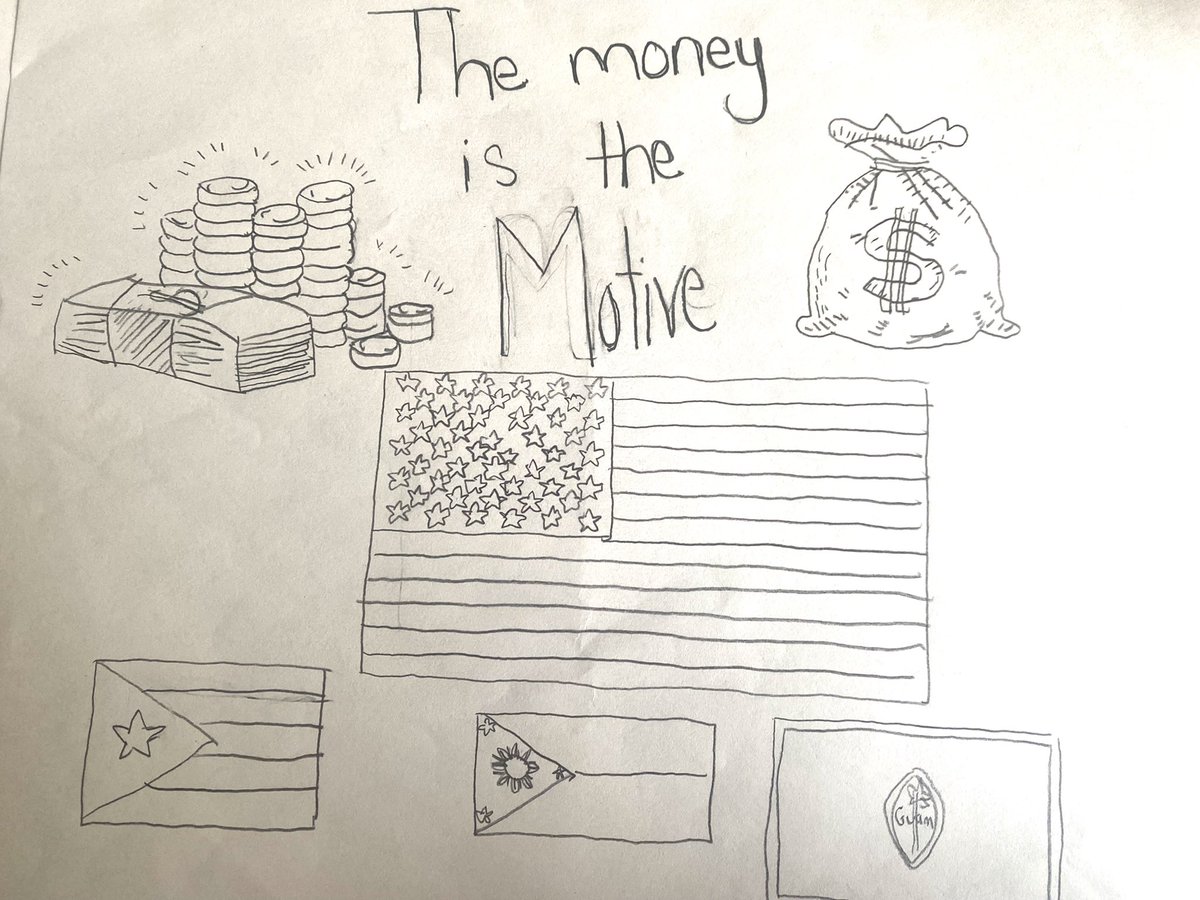 A_R_Vigil's tweet photo. Students drew political cartoons on American imperialism - so many good ones but these are a few favorites ⬇️ https://t.co/97ws9tPTiT