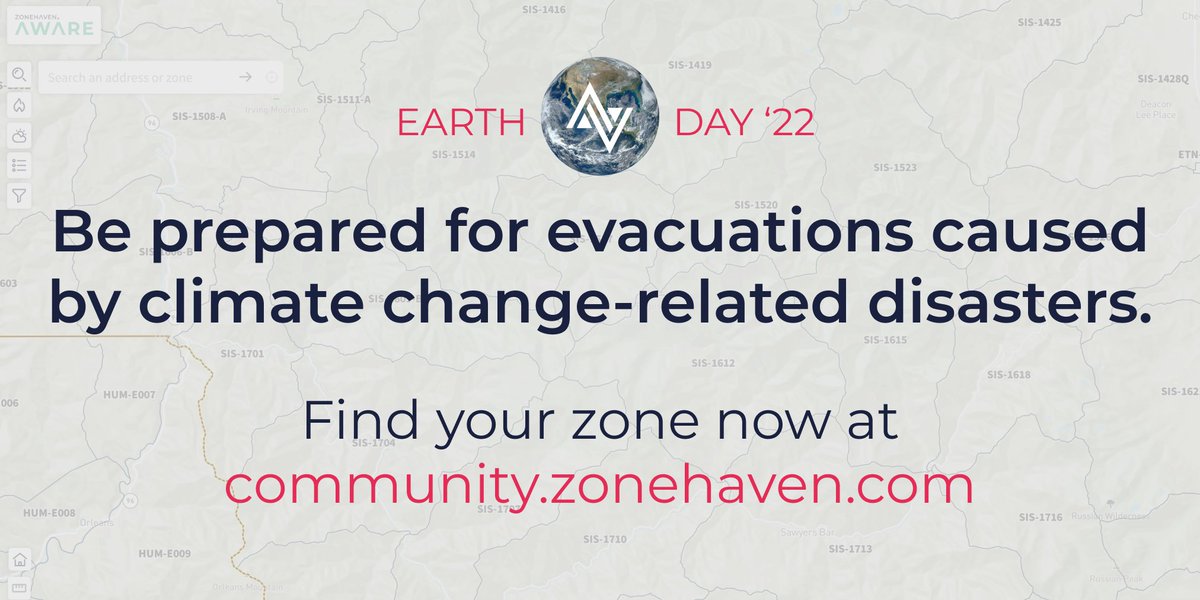 zonehaven's tweet image. With increasing natural disaster risk due to climate change, it's important to be prepared for evacuations. This #EarthDay is a great time to learn your evacuation zone. Visit bit.ly/3yxSYXJ to look up your address and find your zone. #knowyourzone #beprepared