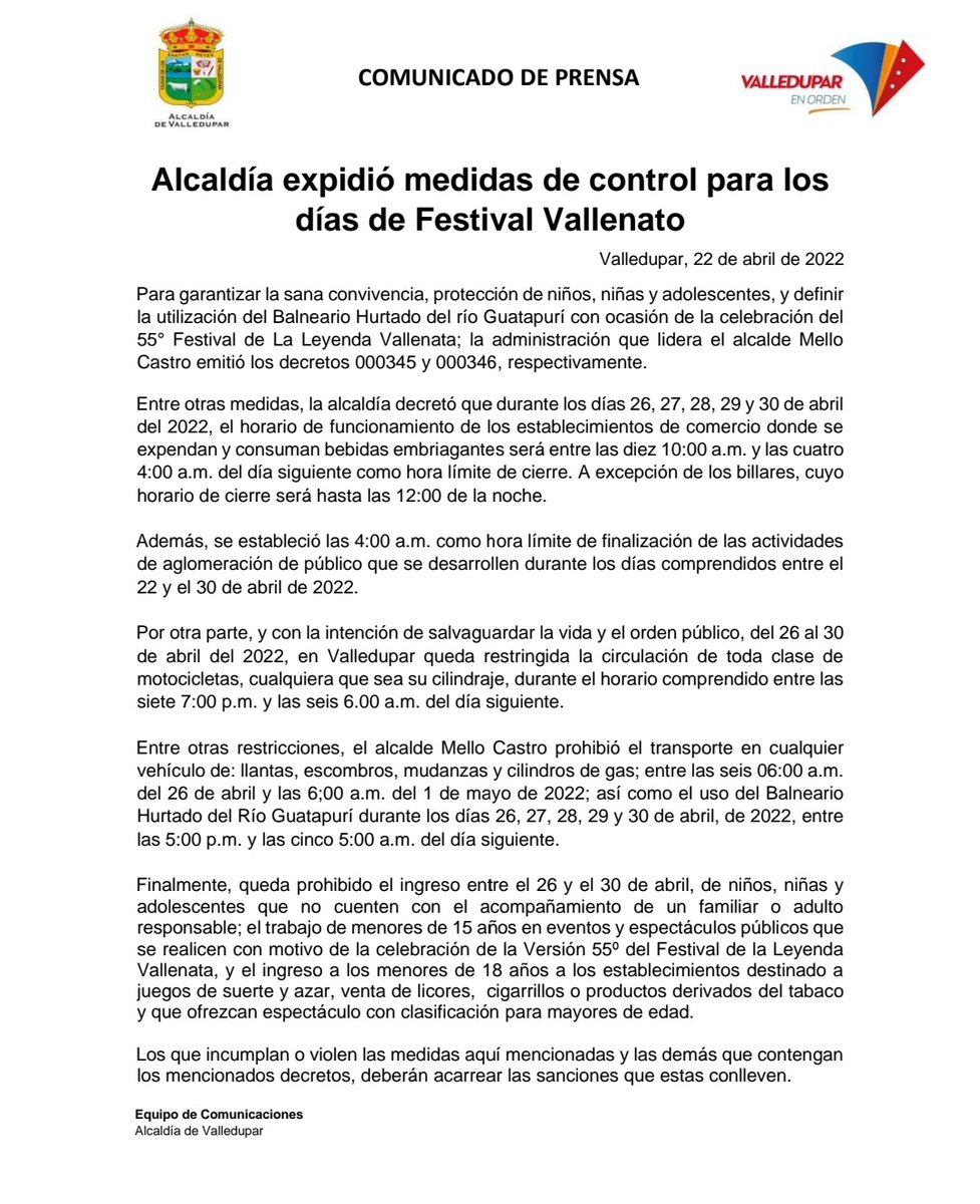 Alcaldía de Valledupar tweet media
