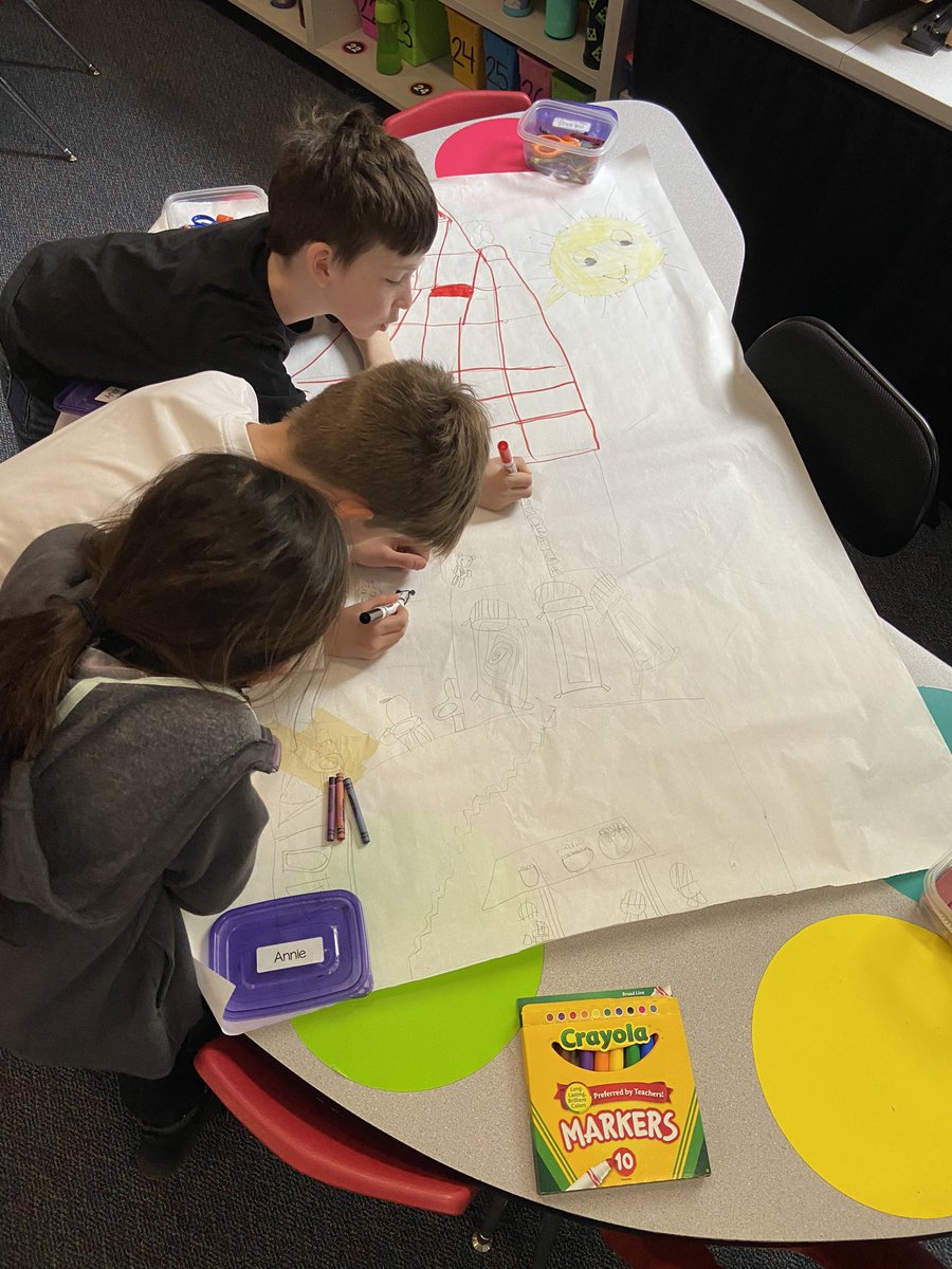 MrsSchultzk's tweet photo. Team work makes the dream work! First grade readers theater groups create scenes for their performance. #dolsenthinkers @SLCSDolsen https://t.co/8dEfpXMpoz