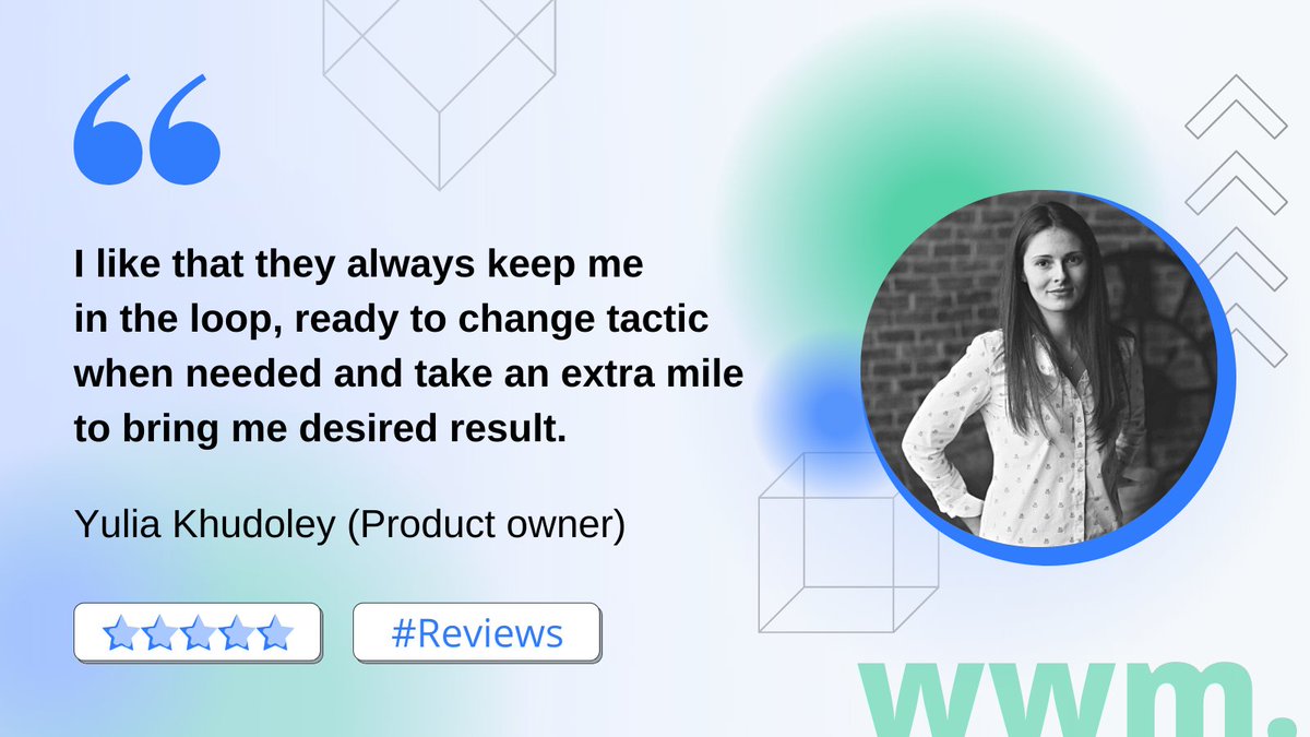 wellwebm's tweet photo. Cooperation #Review
Thanks Yulia Khudoley for her trust. We hope for a long cooperation ๐ค
WellWeb Marketing team help businesses to be informed and make decisions based on data analysis.
#WorkWithUkraine https://t.co/oNVV6CeUB5