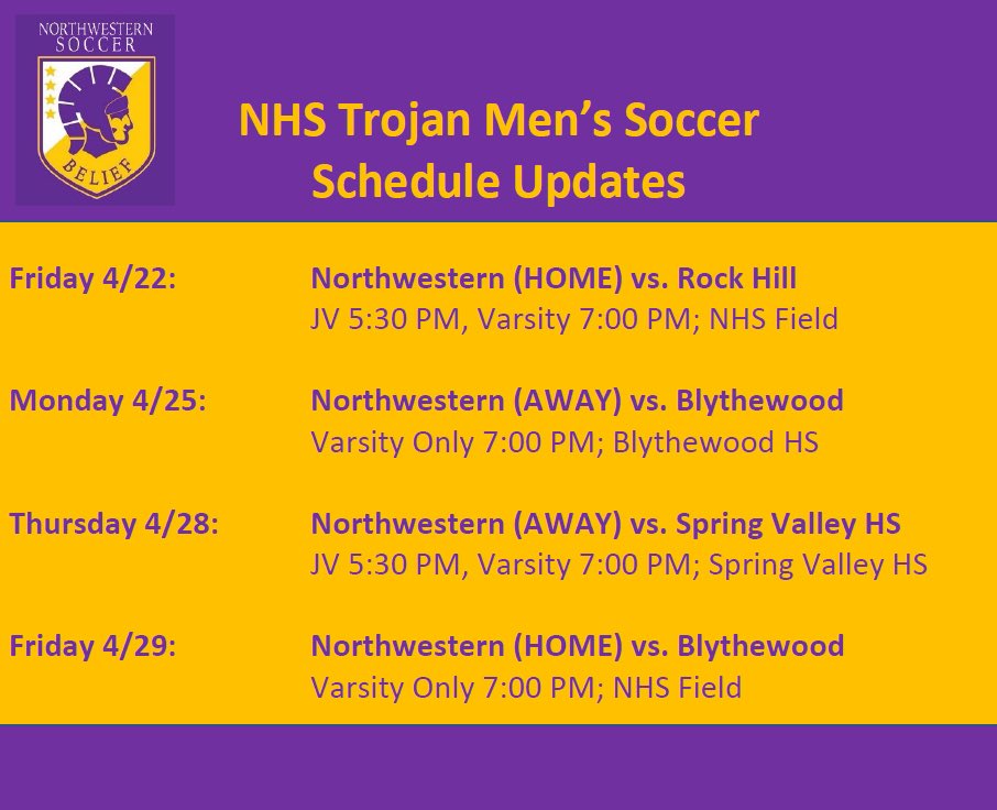 Schedule Updates! No JV Monday or Friday next week. <a href="/NHSTrojans/">NHS Athletics</a>