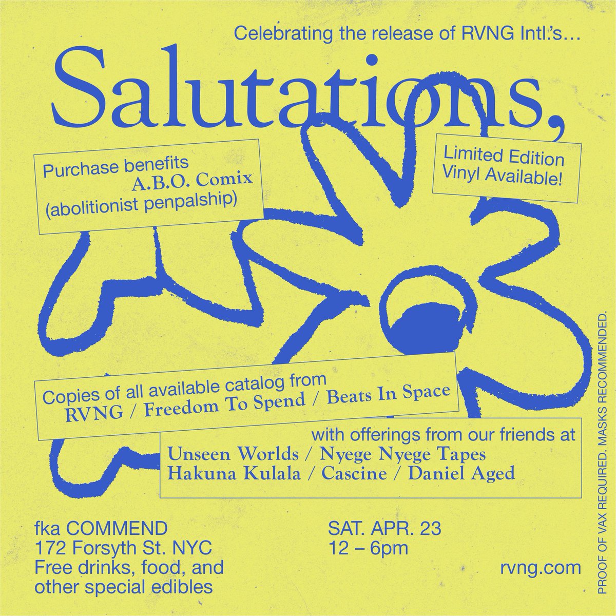 rvngintl's tweet image. also, we&apos;re reopening @commendnyc&apos;s doors tomorrow celebrate salutations, + happy to have some records from @unseenworlds, @awesometapes, @nyegenyegefest, @cascine_, + daniel aged alongside ours. if you&apos;re in nyc, stop by for drinks, food, and other special edibles ;) 12 - 6 pm