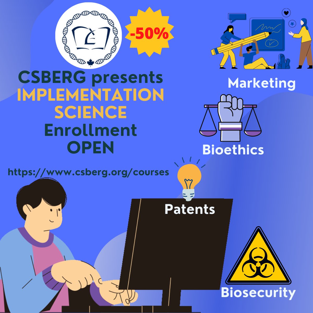 SynBioCSBERG's tweet image. Implementation Science Enrollment is now OPEN.
Reserve your spot at: csberg.org/course-enrollm…. 

#Learnfunthings #thejoyofdiscovery #scientist #implementthelearning #innovationleadership #innovate #EarthDay22 #Canada #STEM #Entrepreneurship #biotech #syntheticbiology #synbio