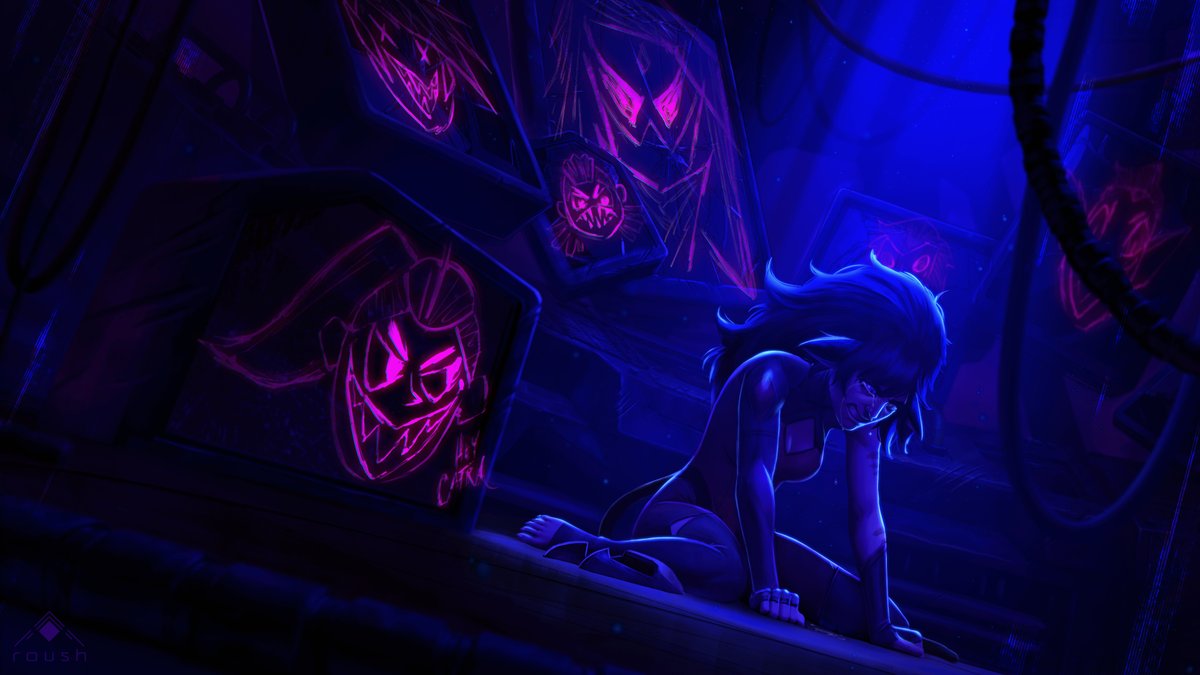 Catra Alone, blue version. I painted this one originally, then changed it to grey/red, but I still like this one's mood. #shera #spop #arcane #catra #fanart