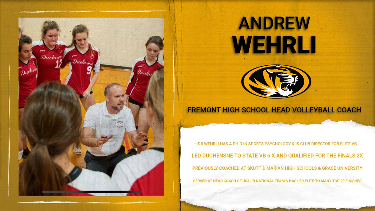 fhstigersports's tweet photo. Welcome to Tiger Nation Coach Wehrli!

Coach Wehrli will also be joined at FHS by Assistant Coaches Sami Hansen, Maggie Hiatt &amp; Doug Bartek!

@KHUBKFMT @RandySpeer_FT @lmullin7 @MPattersonOWH @FremontSports @fpsnebraska https://t.co/GegFU6KsPR