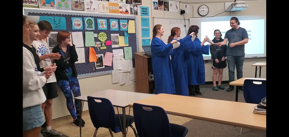 HHS_Debate_4N6's tweet photo. We had some fun today when we coronated our forensics students who had not been to State before with their dragon lapel pins. Thanks to our seniors for running today's ceremony! https://t.co/mpMMl3A85t