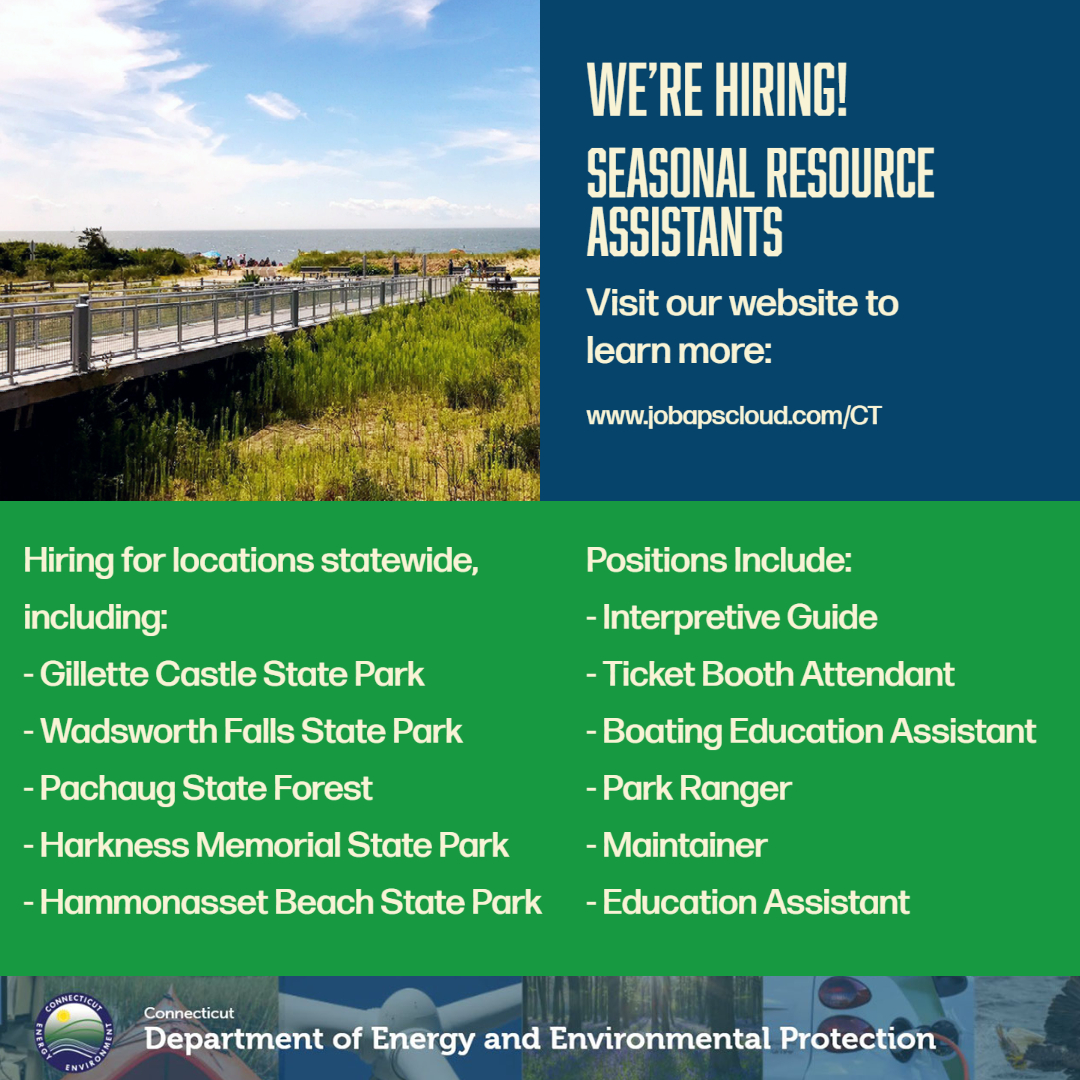 CTStateJobs's tweet photo. Looking for summer work? You’re in luck! Check out our various seasonal roles with @CTDEEPNews – there are over 80 opportunities to #MakeAnImpact this year: https://t.co/xSGk0GOz8w

#SeasonalJobsCT #EnvironmentalProtection https://t.co/zGkm2r7tuM