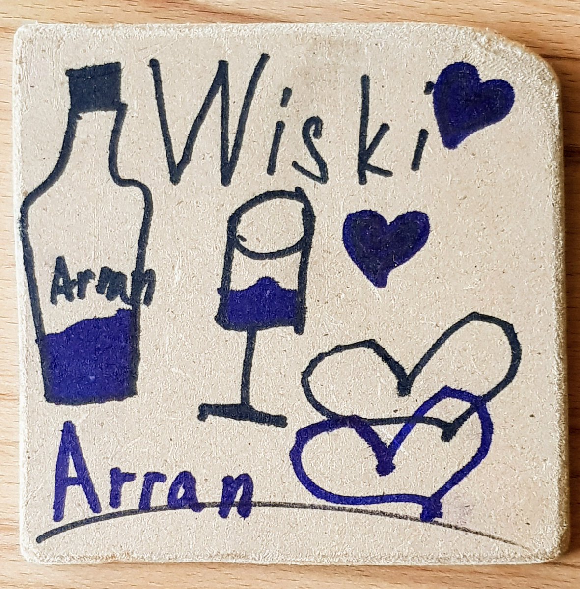 While working in the shed earlier today, my daughter (8) decided she wanted to make a coaster for my whisky tastings. She sure knows her dads favourite 😍 @Arranwhisky