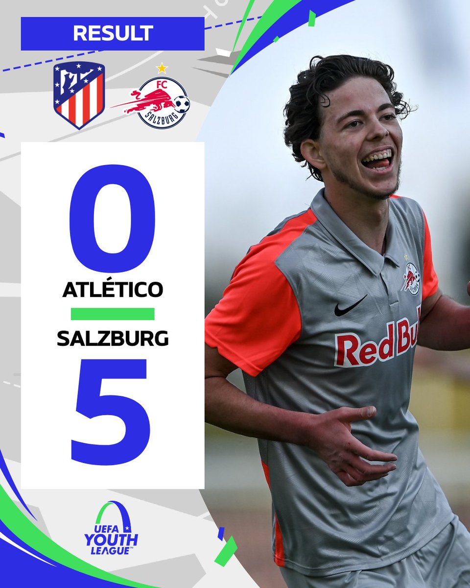 UEFA Youth League (@uefamensyouth) on Twitter photo RESULT: Atlético 0-5 Salzburg ⚽️
🇦🇹 <a href="/RedBullSalzburg/">FC Red Bull Salzburg</a> sweep aside Atleti by the biggest winning margin in a #UYL semi-final.
One word to sum up that display? RESULT: Atlético 0-5 Salzburg ⚽️
🇦🇹 <a href="/RedBullSalzburg/">FC Red Bull Salzburg</a> sweep aside Atleti by the biggest winning margin in a #UYL semi-final.
One word to sum up that display?