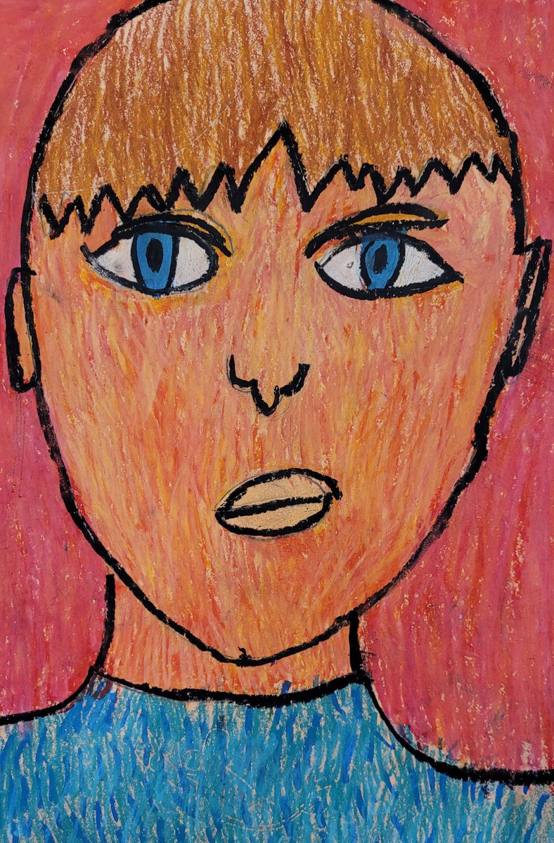 Congratulations to my Stellar Student from Flanagan's Third Grade Class.  He did a great job on his van Gogh inspired portrait!!  Look at how he blended those oil crayons way to go!!