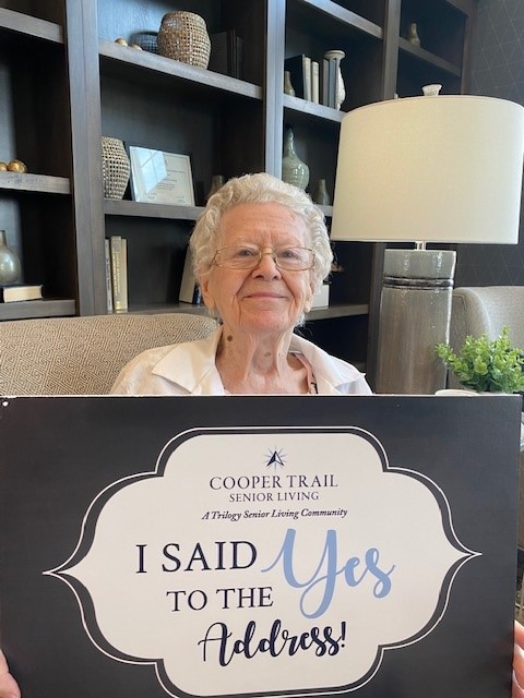 CooperTrailSL's tweet photo. Help us welcome Willana, our newest resident to Cooper Trail Senior Living!
We are so excited to have Mrs. C join the Cooper Trail Family! 
#Yestotheaddress
#SeniorLiving https://t.co/lgb10AX8PW