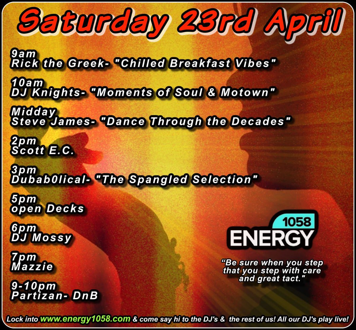 ⚠️ #Energy1058 
Big Fat Saturday Beatz 
Come Join Us 
from 9️⃣am! 🙌🏽💙
•
Listen live ► energy1058.com
or radio-uk.co.uk//energy-1058-fm
Lock in or come say hi in the chatroom energy1058.com
<a href="/DJKandSJ/">stevejames+djknights</a> <a href="/Scottyc2173/">Scott Clarke</a> <a href="/dubab0lical/">Dubab0lical</a> <a href="/gazzamoss/">dj mossy</a> @DJmazzie