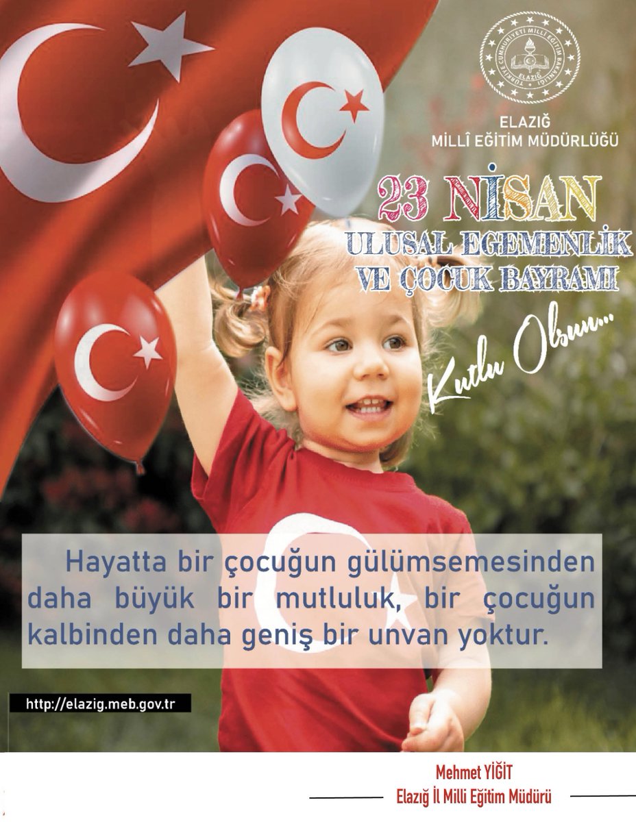 Elаzığ İl Мillî Eğitim Müdürlüğü (@elazigmem) on Twitter photo Millî Eğitim Müdürümüz @mehmetyigit38 'in #23NisanUlusalEgemenlikveCocukBayramı Mesajı
<a href="/tcmeb/">Millî Eğitim Bakanlığı</a>
Mesaj 👉 meb.ai/e4Pmdx Millî Eğitim Müdürümüz @mehmetyigit38 'in #23NisanUlusalEgemenlikveCocukBayramı Mesajı
<a href="/tcmeb/">Millî Eğitim Bakanlığı</a>
Mesaj 👉 meb.ai/e4Pmdx