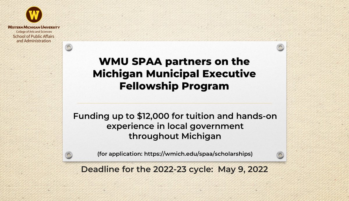 WMUSPAA's tweet image. For fillable application form go to wmich.edu/spaa/scholarsh…