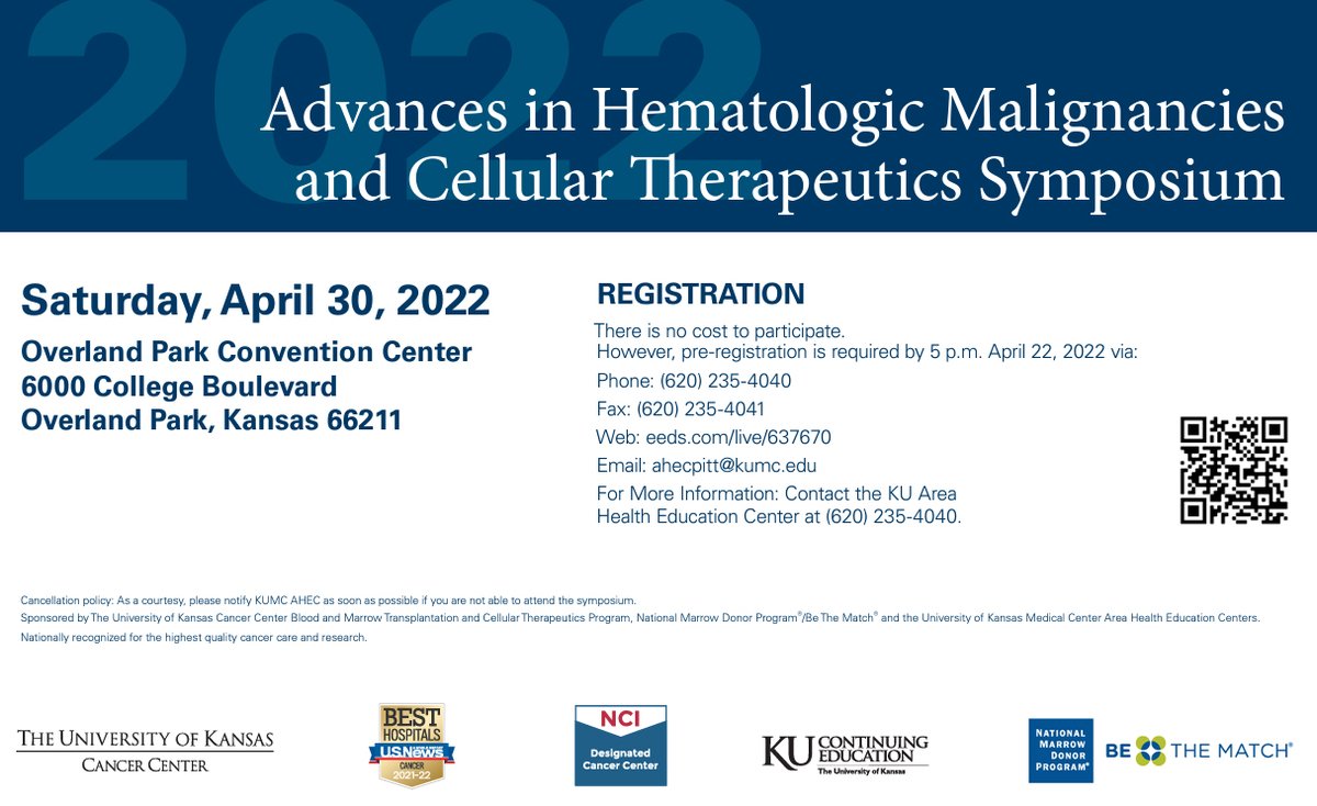 KUcancercenter's tweet photo. Today is the FINAL DAY to register for the Advances in Hematologic Malignancies and Cellular Therapeutics Symposium hosted by @KUcancercenter! Click here to register by 5 p.m. ➔ https://t.co/DRb0w97utC
#HMCT #KUbloodcancer #CancerResearch https://t.co/g5EAHobOUu