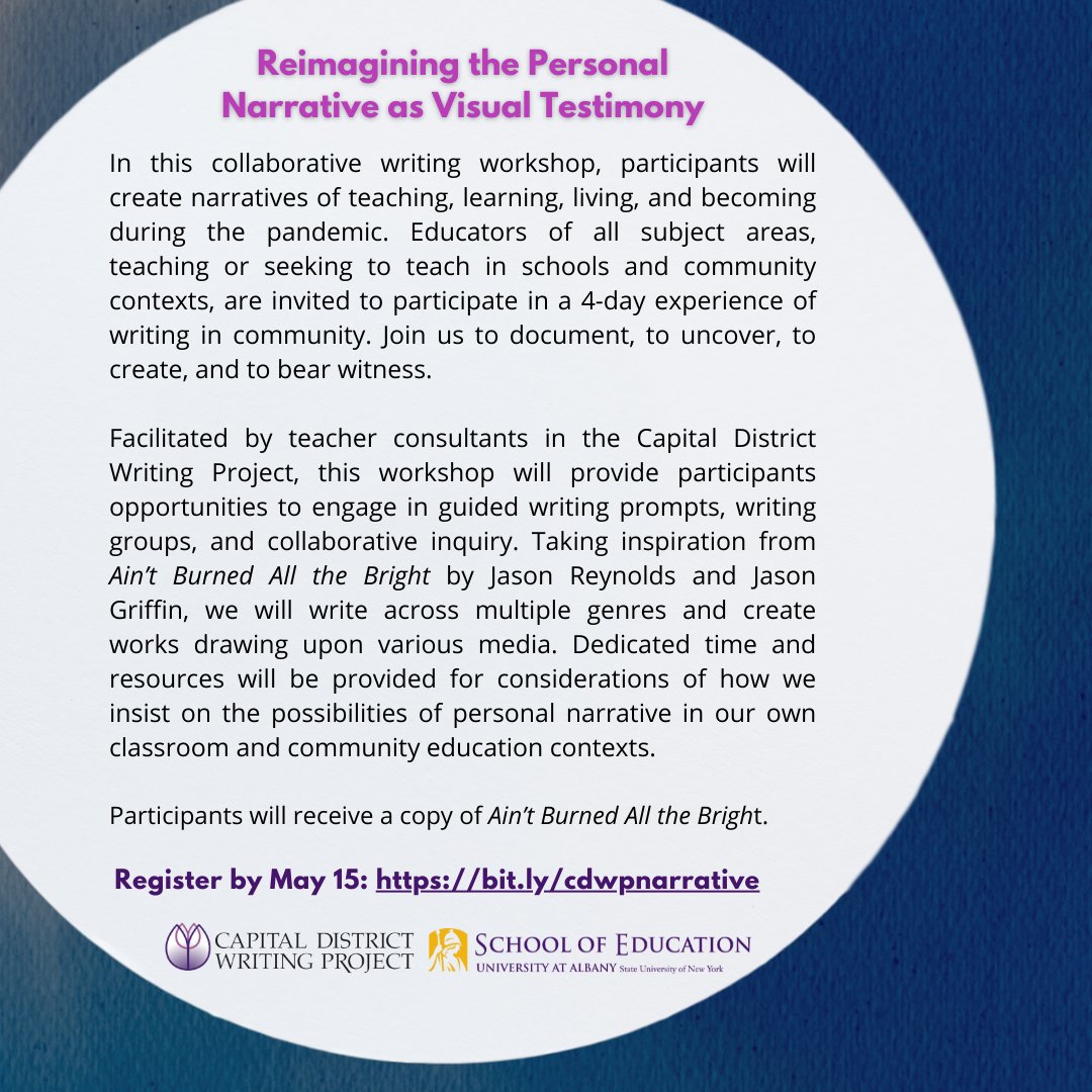 CapDistWP's tweet photo. Create multimodal narratives of teaching, learning, living, and becoming during the pandemic. Join us to document, to uncover, to create, and to bear witness. Register by May 15! https://t.co/dSCPN6Qc5C https://t.co/GHrDuljkp5