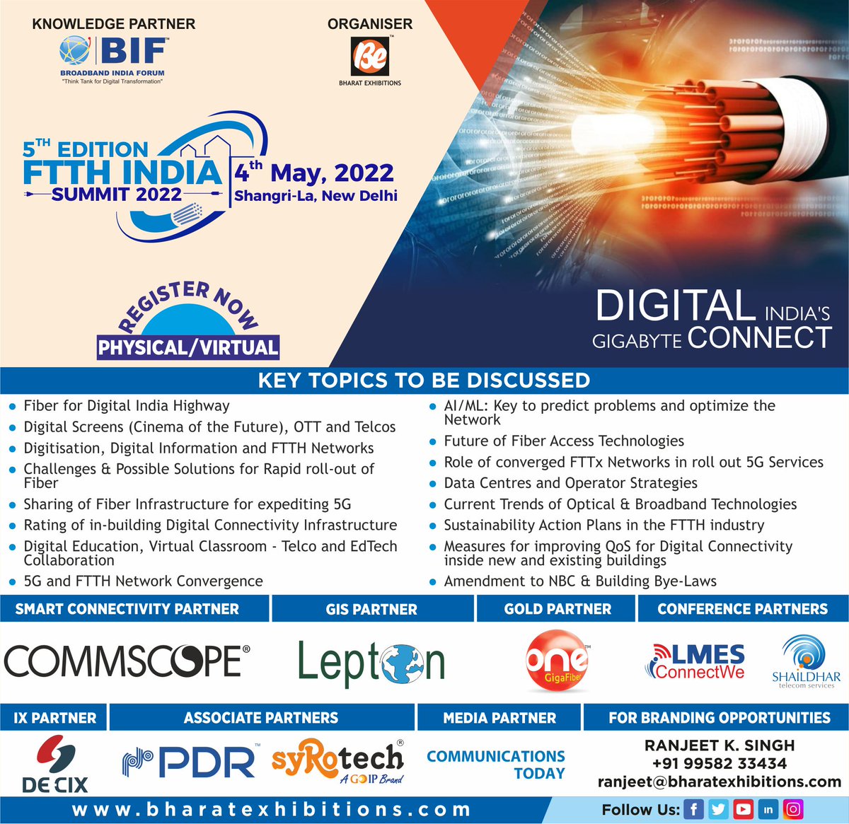 be_exhibitions's tweet photo. Don't Miss the Opportunity to Witness the #hybrid #sessions at the 5th FTTH India Summit 2022 on 4th May at Hotel Shangri-La, New Delhi. Registration Link: https://t.co/92v7VJ5ZSB
#ftthindiasummit2022 #ftth #5g #fibertohome #digitaltransformation #fiberoptics #fiber #fibernetwork https://t.co/9IzMQZGqd0