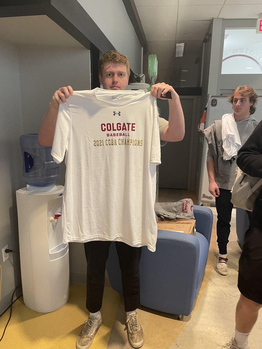 ColgateBaseball's tweet image. Championship shirts just came in. @SUClubBaseball want us to give you some? Adult Small I’m assuming?
