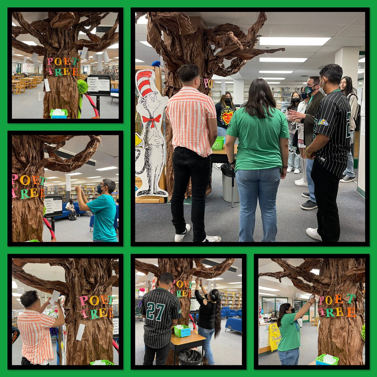 JMarquez_LMS's tweet photo. Mr. Helmling’s Creative Writing Class helping to bring our Poet-Tree to life with their original poems.These students are really amazing 🤩#mhslibrary #TeamSISD #NationalPoetryMonth #librarianbrags @MontwoodHS @DMacon_MHSReads @Sparks_Interest @TxASL @SocorroISD @OHairston_MHS https://t.co/NYkH2hShXO