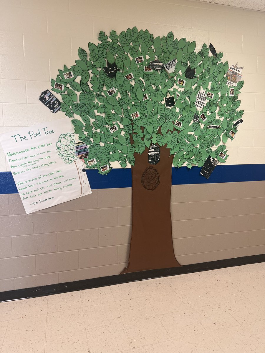 WESWildcatMC's tweet photo. April is National Poetry Month! We are celebrating at WES by creating our own poems and adding them to the Poet Tree! #ShelPoetTree We have added Spine poetry, Acrostic Poems and more. Way to go WES we love how you have expressed yourself through poetry! @WoodstockEleme1 https://t.co/54PD4P2jmp