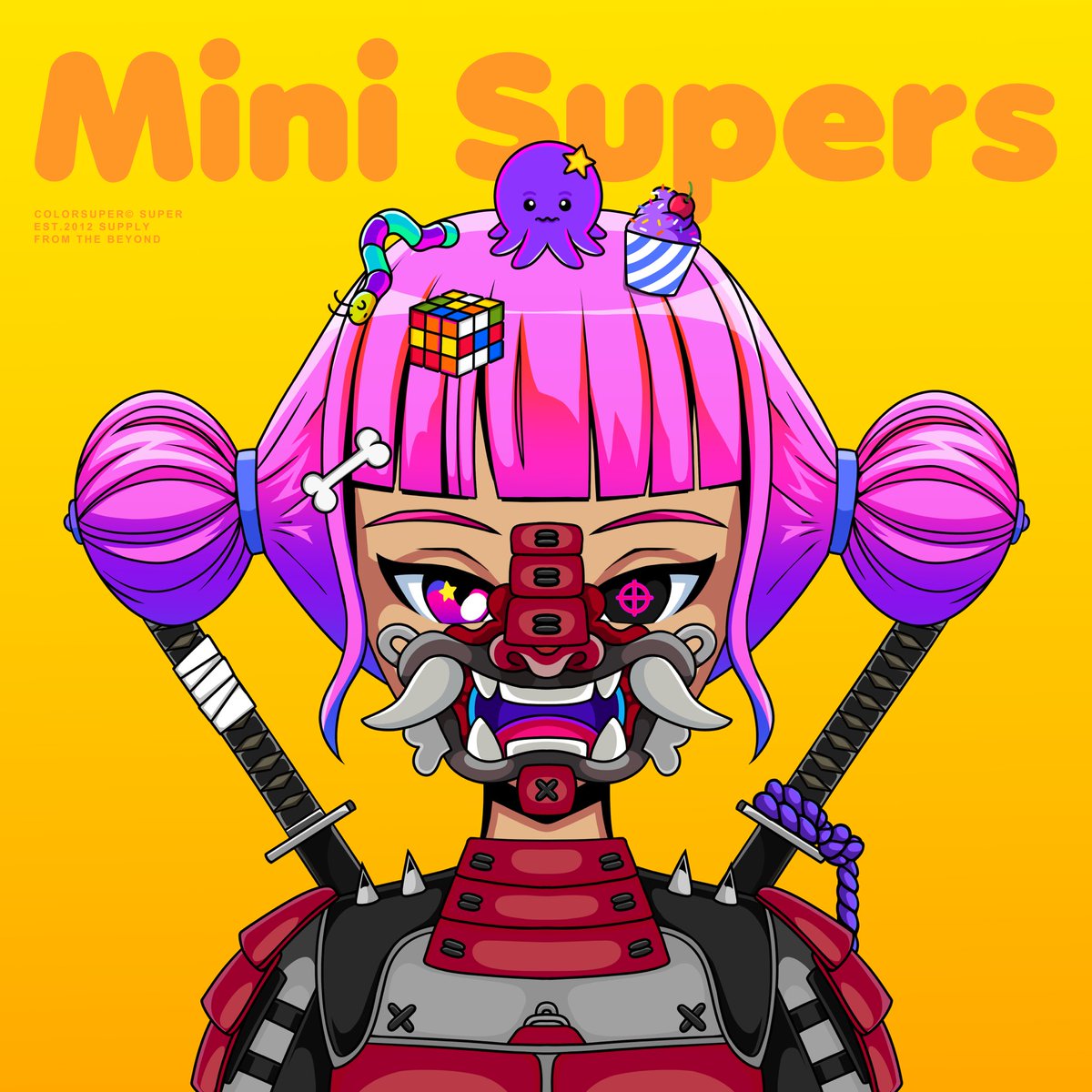 Chmielovski's tweet image. #miniwin my art contest submission just got me @The_Lunartics WL, yay! Handpicked by J.Preite, artist behind Simpsons/FamilyGuy. I mean my inspiration was pretty clear - most undervalued #nft project right now @minisupersnft by @Colorsuper