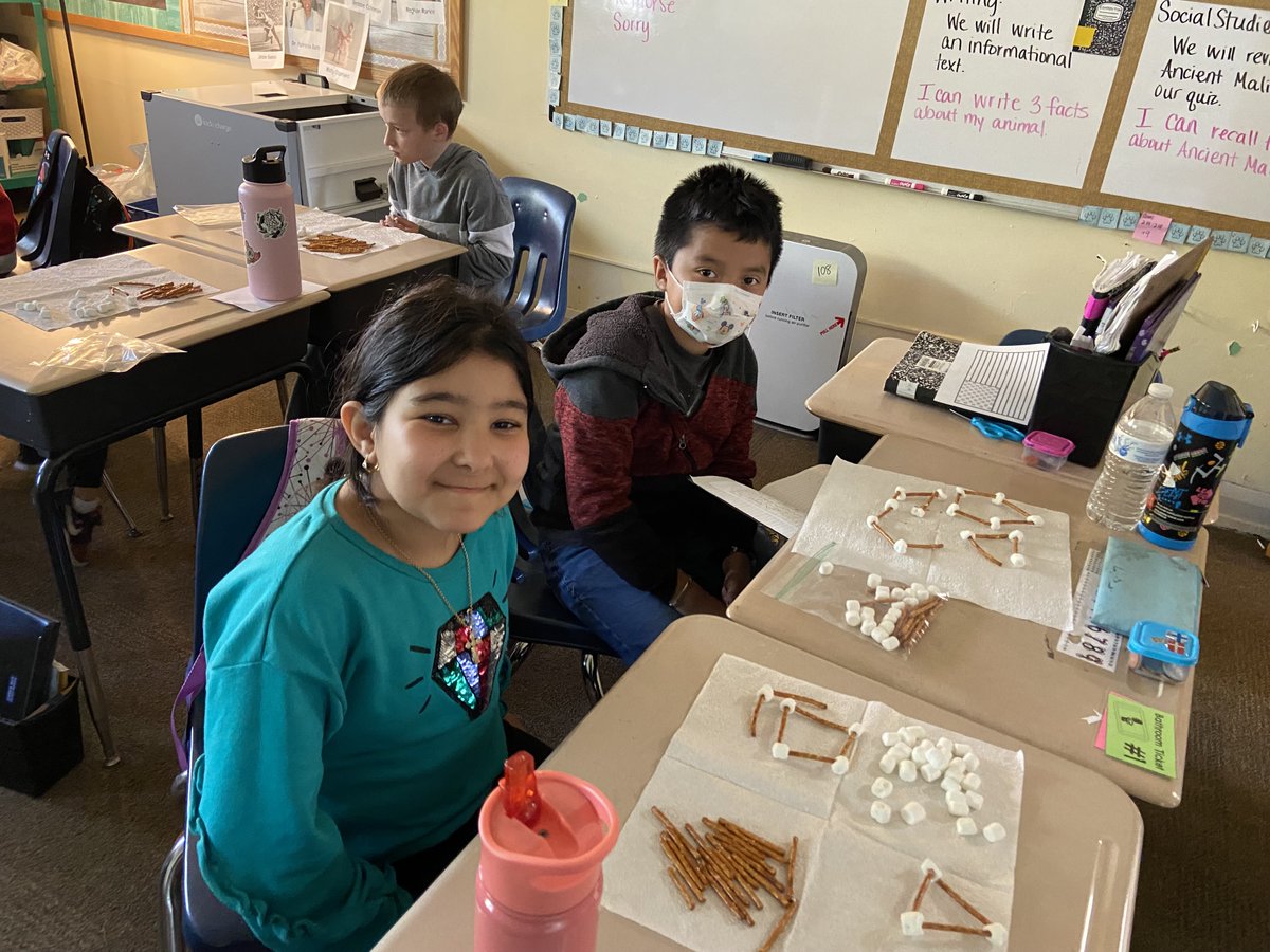 3rd graders in Ms. Simpson’s class create polygons using pretzels for sides and marshmallows for vertices. We love hands-on learning, especially when it’s edible!