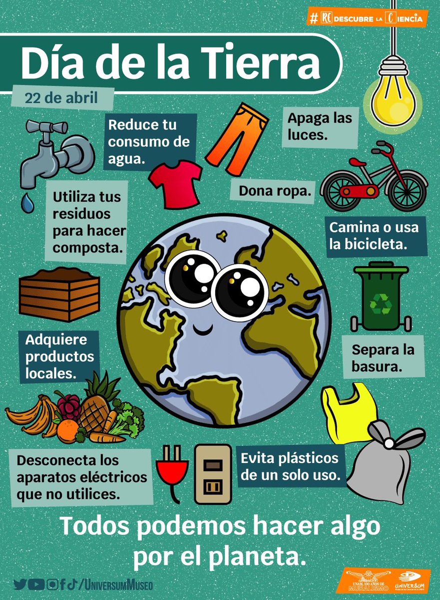 UniversumMuseo's tweet photo. #UnDíaComoHoy se celebra el Día de la Tierra. 🌎 💚

¡Cuidar de ella es cuidarnos todos! 🙌 https://t.co/mQITL8iYe6