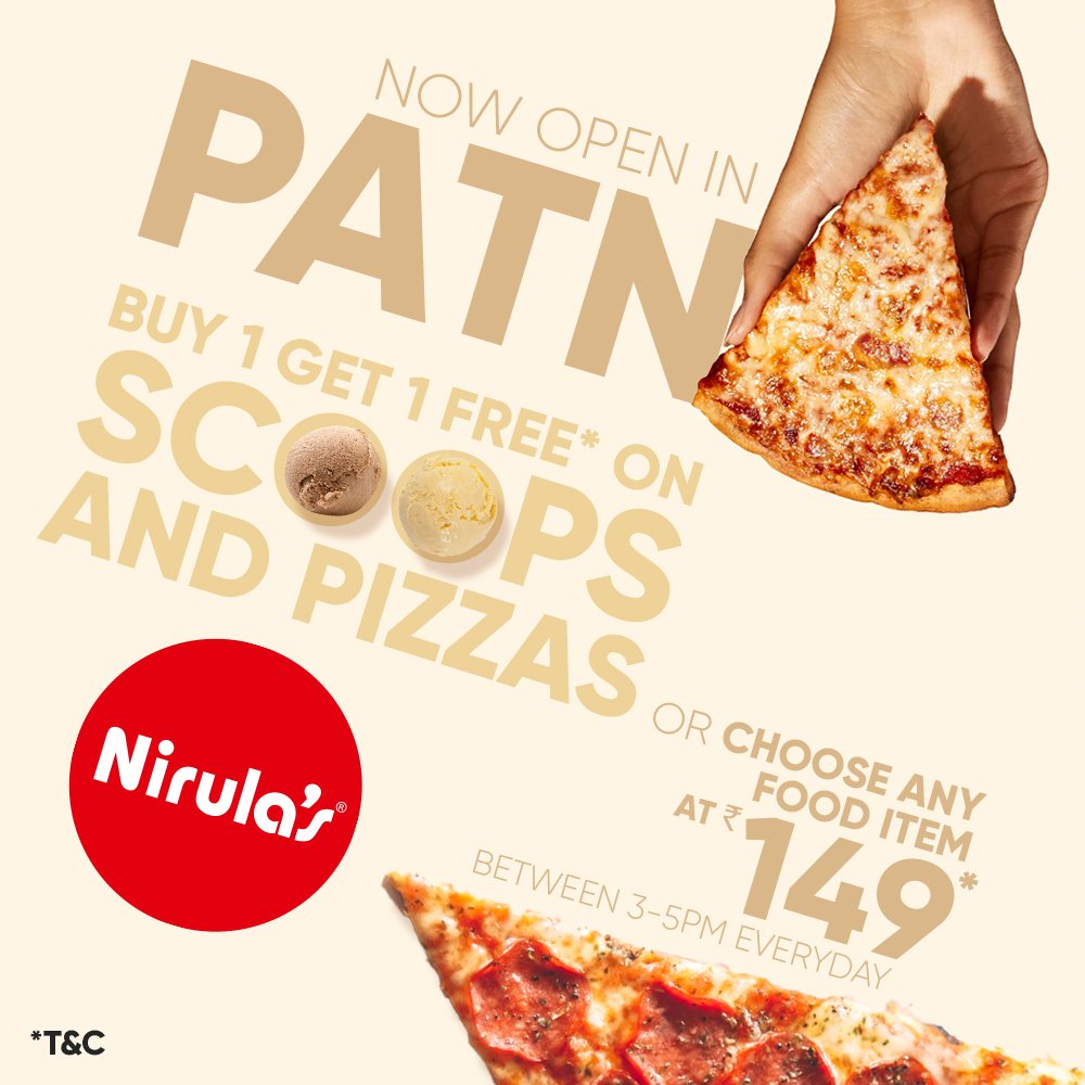 Dillis legendary #fastfood chain, Nirula's, is now in your city! Come in and start binging on sweet amd savoury treats.

Avail exciting offers on epic #icecreams, #pizzas, #burgers and more

#storeopening #launch #patna #foodaddict #foodstagram #foodlover #flavoursofindia