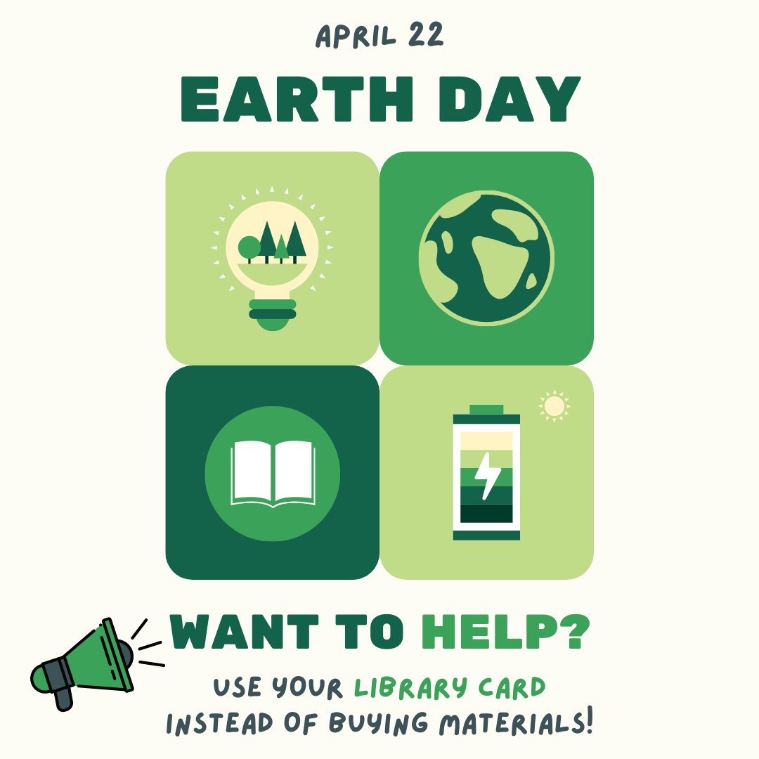 Want to know an easy way to celebrate Earth Day? Use your library card instead of going out and buying something that might wind up in a landfill. Don’t have a library card? Contact your library to find out how to get one today!

#EarthDay #Library #NassauLibraries