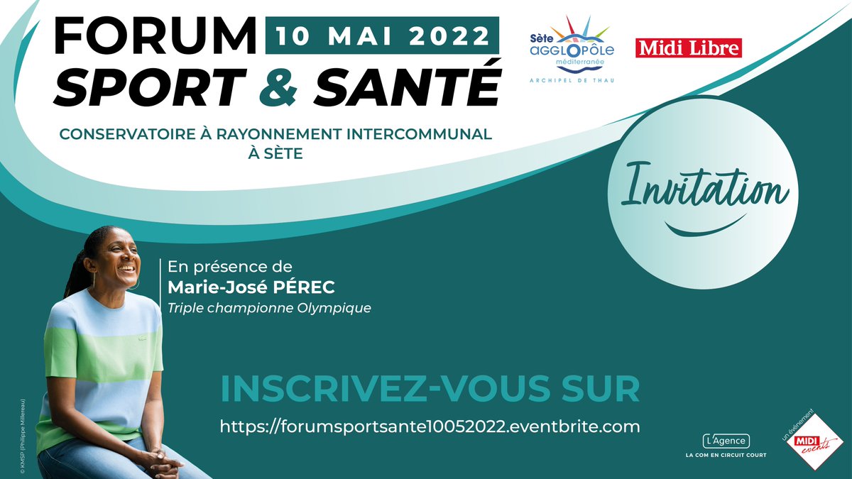 Midi_Events's tweet photo. 🏆[Forum Sport &amp; Santé]🏆

📅 RDV le mardi 10 mai dès 8h30 

Présence exceptionnelle de Marie-José Pérec 🥇🥇🥇

Inscriptions obligatoires via ce lien : 
https://t.co/NJo4lcV729

#forum #sport #santé #femmes #olympics #tableronde #hérault #sète  #midievents #midilibre https://t.co/iK3nlAm03X