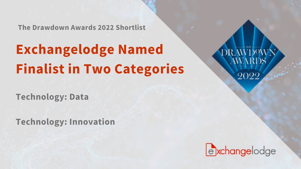 exchangelodge's tweet photo. We’re honored to be named in two technology categories in @the_drawdown's 2022 Awards Shortlist: https://t.co/M11wmvwW25

At Exchangelodge, we help private markets leaders trust their data by unifying processes, revealing quality data, and delivering on their business promises. https://t.co/pcoBl9MnrV