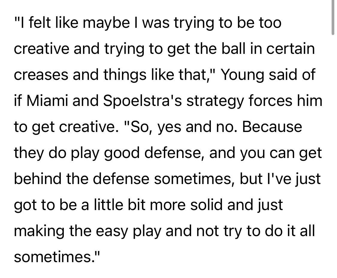 sarah_k_spence's tweet photo. "He's not going to let me just outscore them, and he's going to make it tough. So it's really my job to try to outthink him in certain ways."

Heading into Game 3 tonight, Trae Young spoke about strategizing against Heat coach Erik Spoelstra:
https://t.co/bqoHrJ87vE https://t.co/TeWBFX99WX