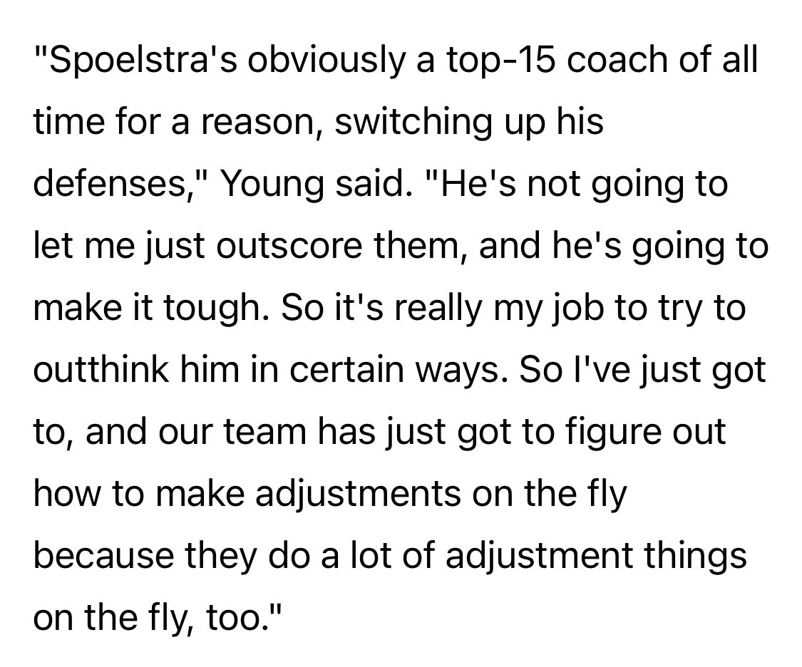 sarah_k_spence's tweet photo. "He's not going to let me just outscore them, and he's going to make it tough. So it's really my job to try to outthink him in certain ways."

Heading into Game 3 tonight, Trae Young spoke about strategizing against Heat coach Erik Spoelstra:
https://t.co/bqoHrJ87vE https://t.co/TeWBFX99WX