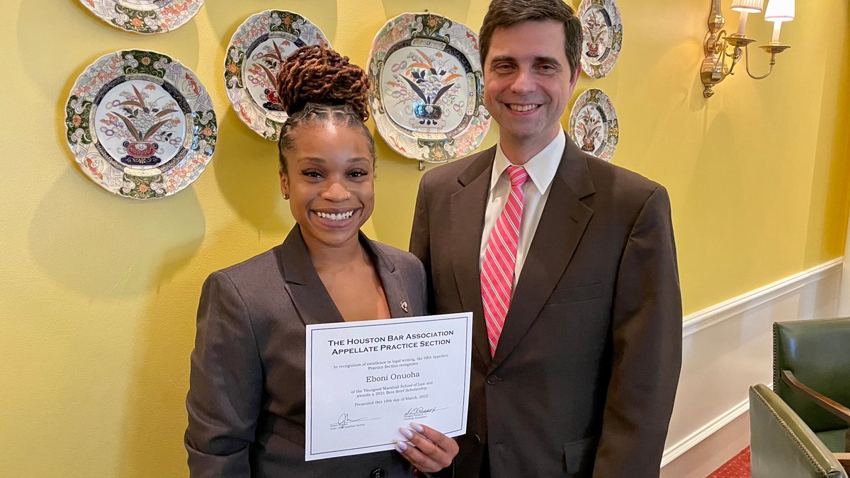 HBA_Appellate's tweet photo. Congratulations also to Eboni Onuoha, a second year student at Thurgood Marshall School of Law, who received the Legal Writing Scholarship for her first year writing project. https://t.co/YnOB4bdLYa