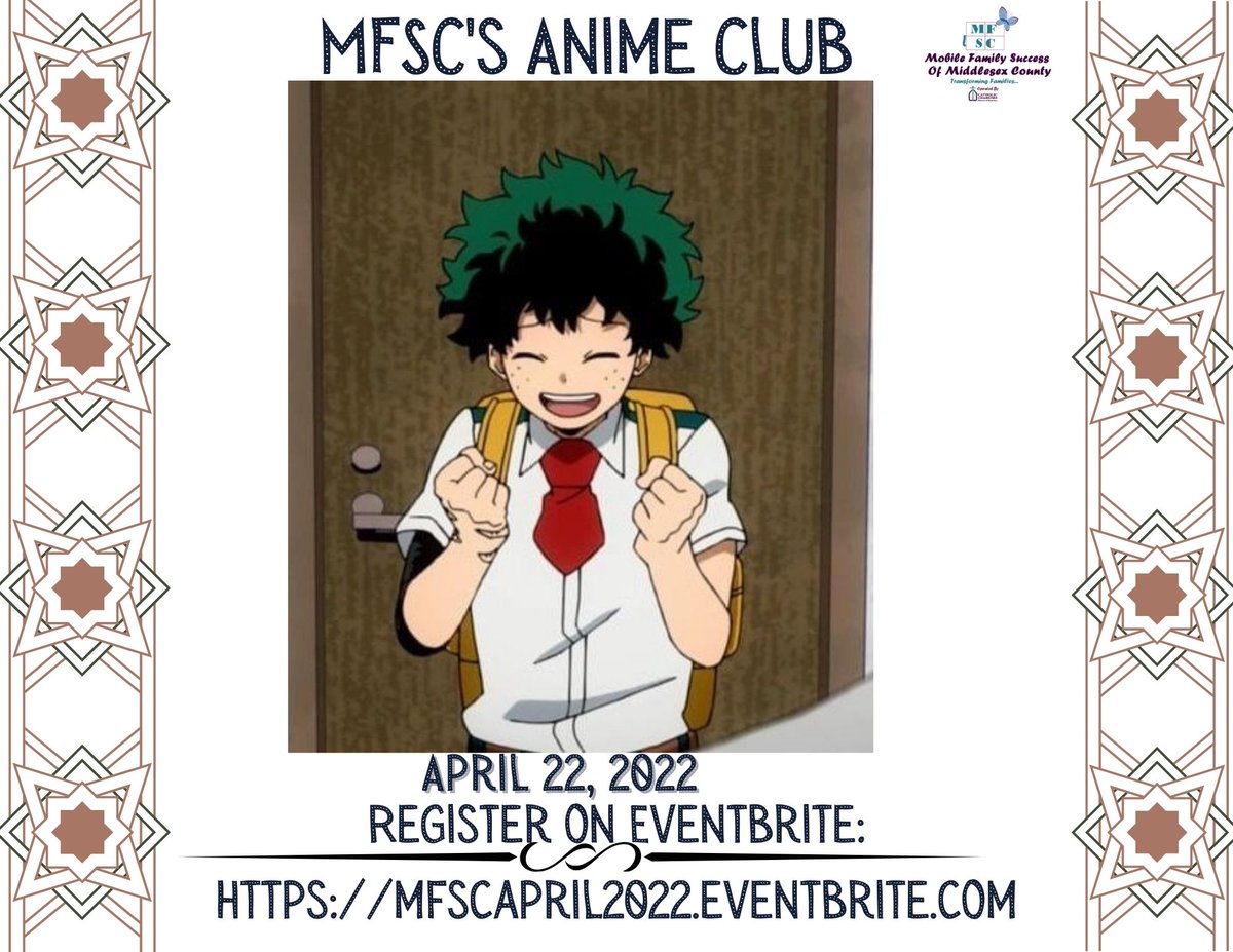 Deku wants to invite all teens to our Anime Club today from 4-5 PM via Zoom! If you our your child is interested in joining our Anime Club today, please register via the link that is provided on the flyer! Don't forget to spread the word! 😄