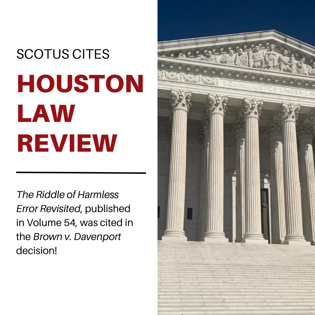 We're honored to announce the U.S. Supreme Court cited a Houston Law Review article in the Brown v. Davenport opinion! #SCOTUS #lawreview

You can read the full opinion here: supremecourt.gov/opinions/21pdf…

And the article here: houstonlawreview.org/article/3897-t…