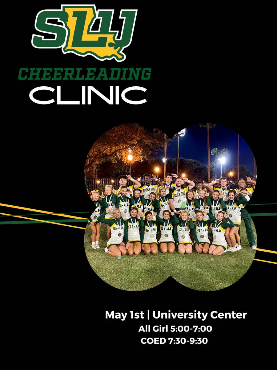LionUpCheer's tweet photo. We want YOU to come to our last two clinics! Next weekend we will have TWO clinics available! We have included the clinic information below! See you soon💚💛 https://t.co/xVObhL3Cpk