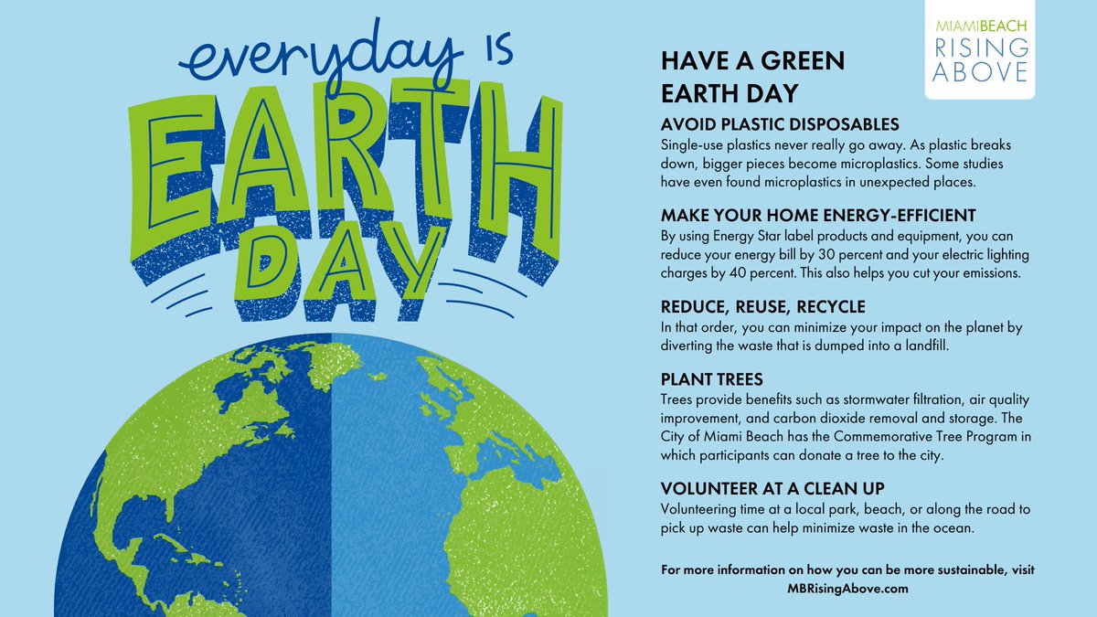 MiamiBeachNews's tweet photo. Today is #EarthDay, and while some puns are really terra-ble, we hope you can make an exception on this space-cial day. Don't let this Earth Day be anticlimactic do something astronomical. 

Follow some of our tips on how to have a green Earth Day. 🌎 https://t.co/7xYHsC6R0I