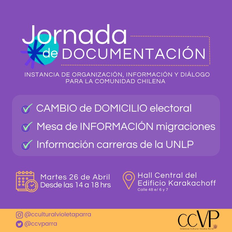 CCVParra's tweet photo. Jornada de documentación en #LaPlata para la comunidad 🇨🇱
📌 Organizaremos un padrón de chilenes que vivan en Berisso, La Plata y Ensenada para informar act. y fomentar diálogo e/ la comunidad.
Solicitaremos q' se abra un espacio consular en la Ciudad para facilitar trámites. https://t.co/7XDrGeZc08