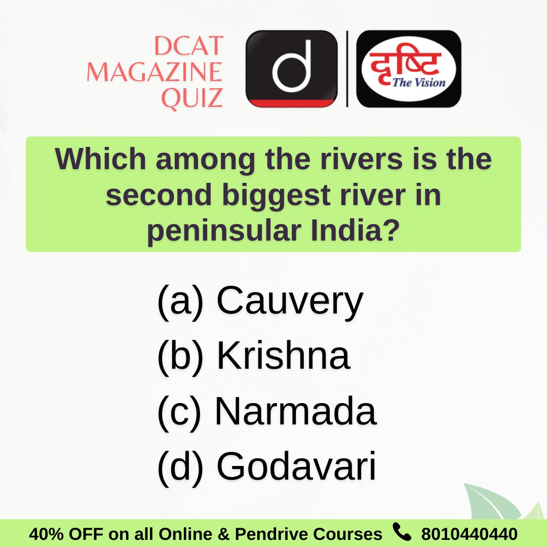 drishtiiaseng's tweet photo. Solutions are in the Drishti Current Affairs Today (DCAT) magazine.

DCAT Magazine covers all the three stages of CSE - Prelims, Mains &amp; Interview.

To subscribe: https://t.co/sQjKotgPx6
For back issues: https://t.co/72akO8S2tk

#Peninsula #Godavari #CurrentAfffairs #DrishtiIAS https://t.co/ByeuDtZ4zY