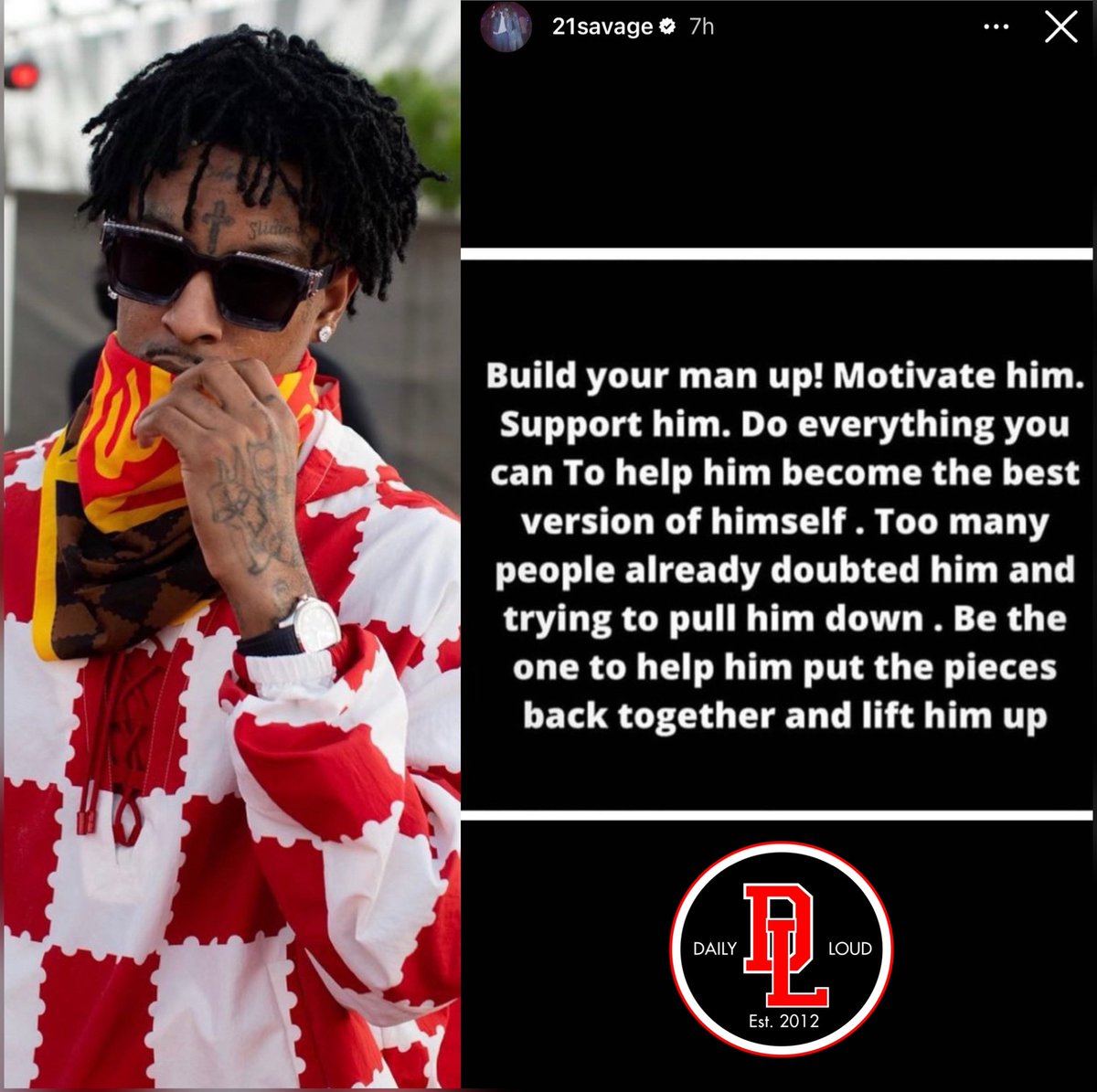 DailyLoud's tweet photo. 21 Savage says women should build up their men‼️💯 https://t.co/x4ce3jQZlH
