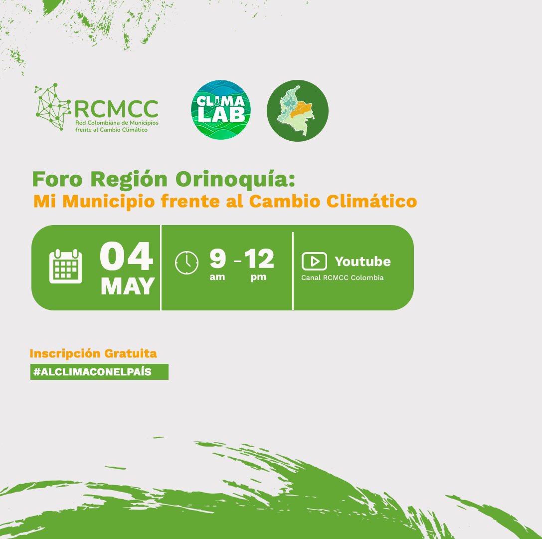 ambienteycom's tweet photo. #EventoVirtual | La @rcmcc_colombia, extiende la invitación a los tomadores de decisiones a nivel departamental y municipal de la Región Orinoquía.
Inscripción gratuita:
https://t.co/R8JWUqmvKa ✍🏻
#Colombia #RCMCC #Climalab https://t.co/Q8XMmgWUQY