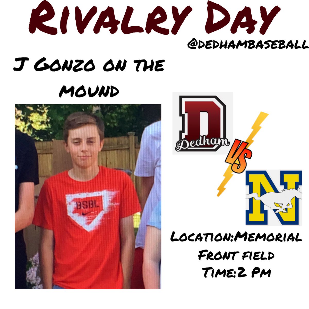 Rivalry game as the boys take on <a href="/NorwoodVarsity/">norwood varsity baseball</a> 2pm at Memorial Field. Come show out and show support
